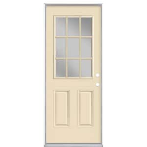 32 in. x 80 in. 9 Lite Left Hand Inswing Painted Smooth Fiberglass Prehung Front Exterior Door with No Brickmold