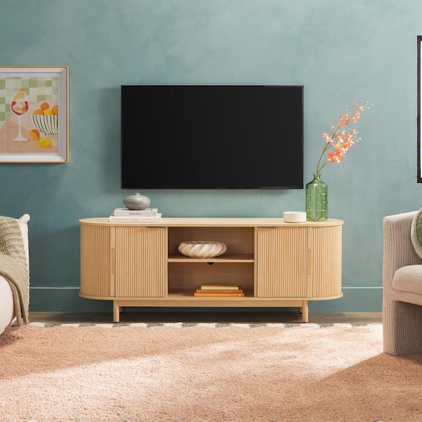 Walker Edison Furniture Company 60 in. Coastal Oak Modern Reeded TV Stand with Open Storage, Fits TV's up to 65 in.