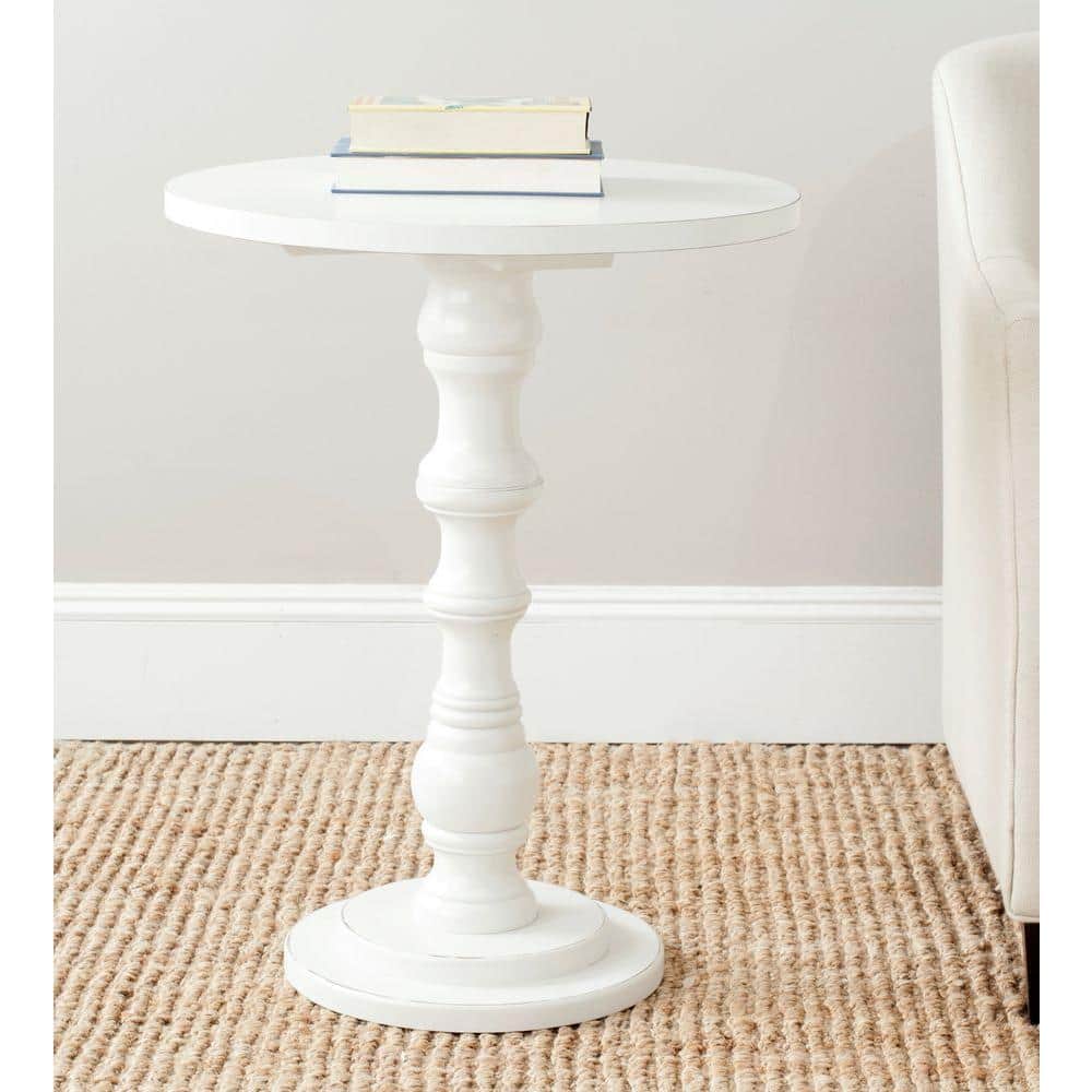 Greta White Wood Round Accent Table