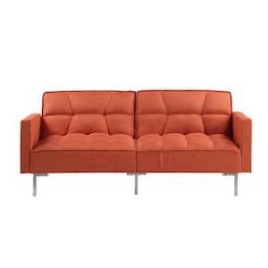 Orange Linen Linen Fabric Upholstery 2-Seats Sofa Beds with Metal Foot for Home