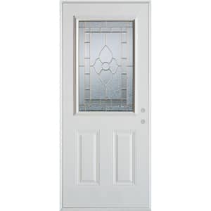 36 in. x 80 in. Traditional Patina 1/2 Lite 2-Panel Prefinished White Left-Hand Inswing Steel Prehung Front Door