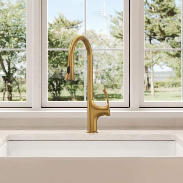 19.4 in. Professional High-Arc Kitchen Faucet, Single-Handle Pull-Down Sprayer with 360° Swivel in Brushed Gold