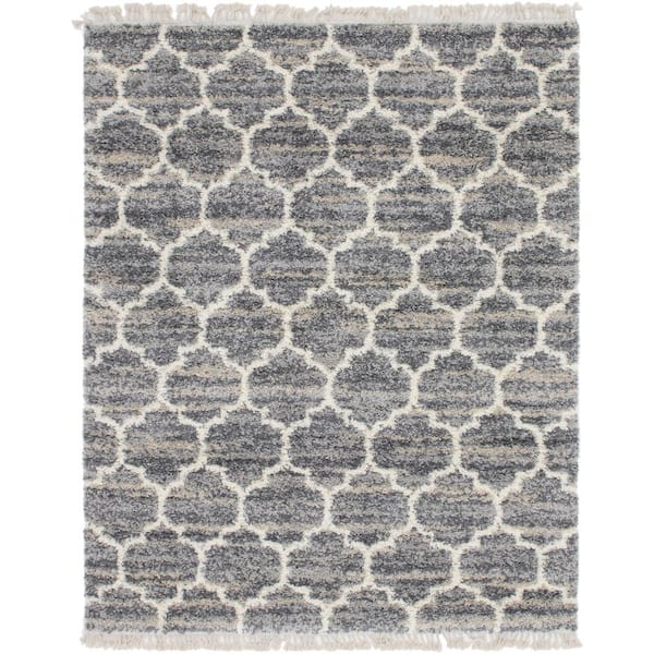 Hygge Shag Trellis Gray 8 ft. x 10 ft. Area Rug