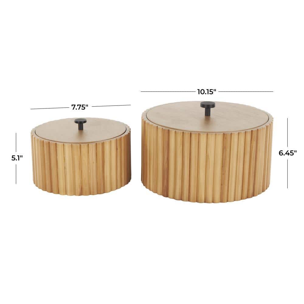 Handmade Round Light Brown MDF Decorative Box Set