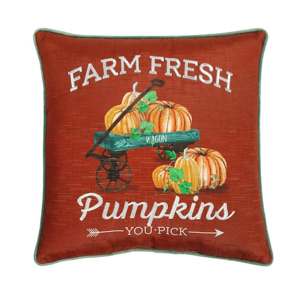 Photo 1 of 18 in. Farm Fresh Wagon Decorative Harvest Square Pillow