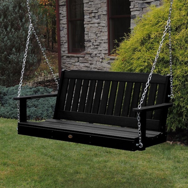 Lehigh 5 ft. 2-Person Black Recycled Plastic Porch Swing