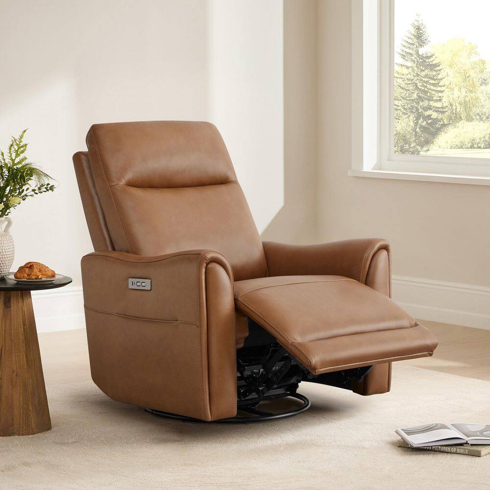Spruce & Spring Iris Saddle Genuine Leather Swivel Glider Power