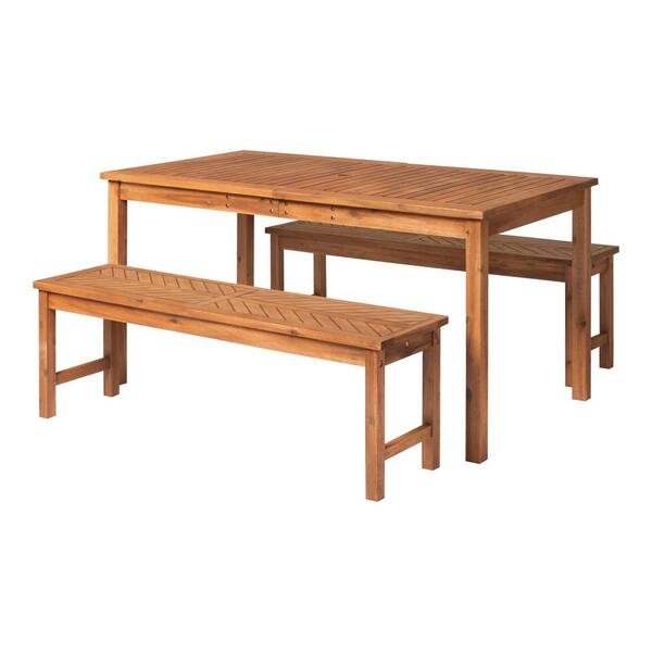 Chevron Brown 3-Piece Wood Outdoor Patio Dining Set