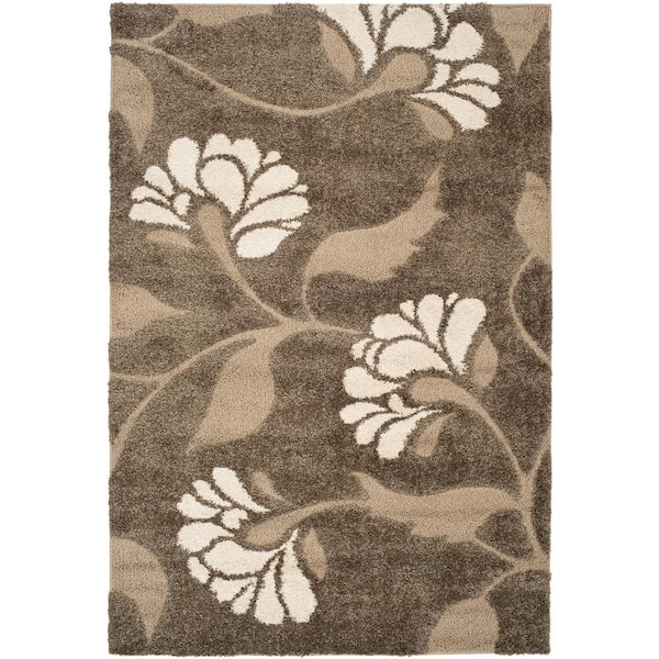 SAFAVIEH Florida Shag Smoke/Beige 4 ft. x 6 ft. Solid Floral Area Rug