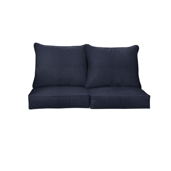 SORRA HOME 27 in. x 30 in. Sunbrella Scale Indigo Deep Seating Indoor/Outdoor Loveseat Cushion