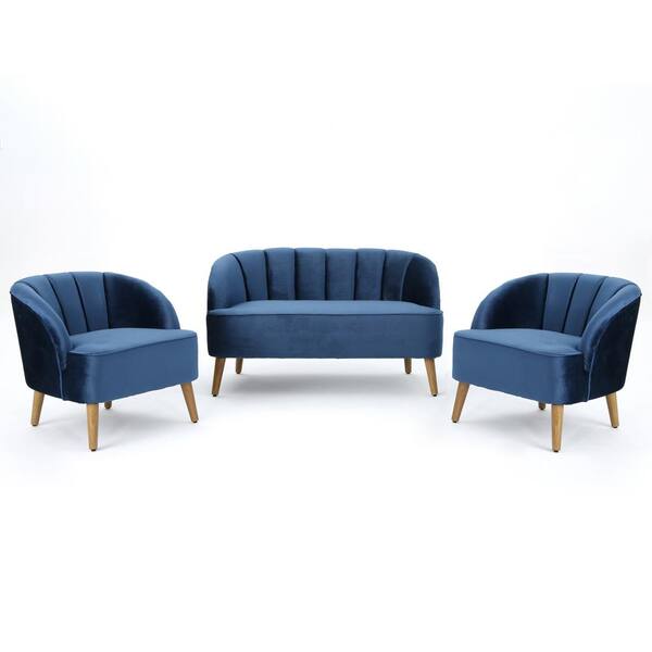 Noble House Amaia 3-Piece Cobalt Living Room Set