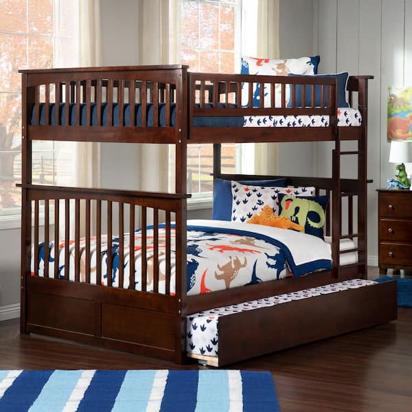 AFI Columbia Bunk Bed Full Over Full with Twin Size Urban Trundle Bed in Walnut