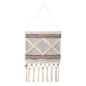 Boho Chindi 19.5 in. x 36 in. Multicolored / White Textured Geometric Woven Wall Hanging