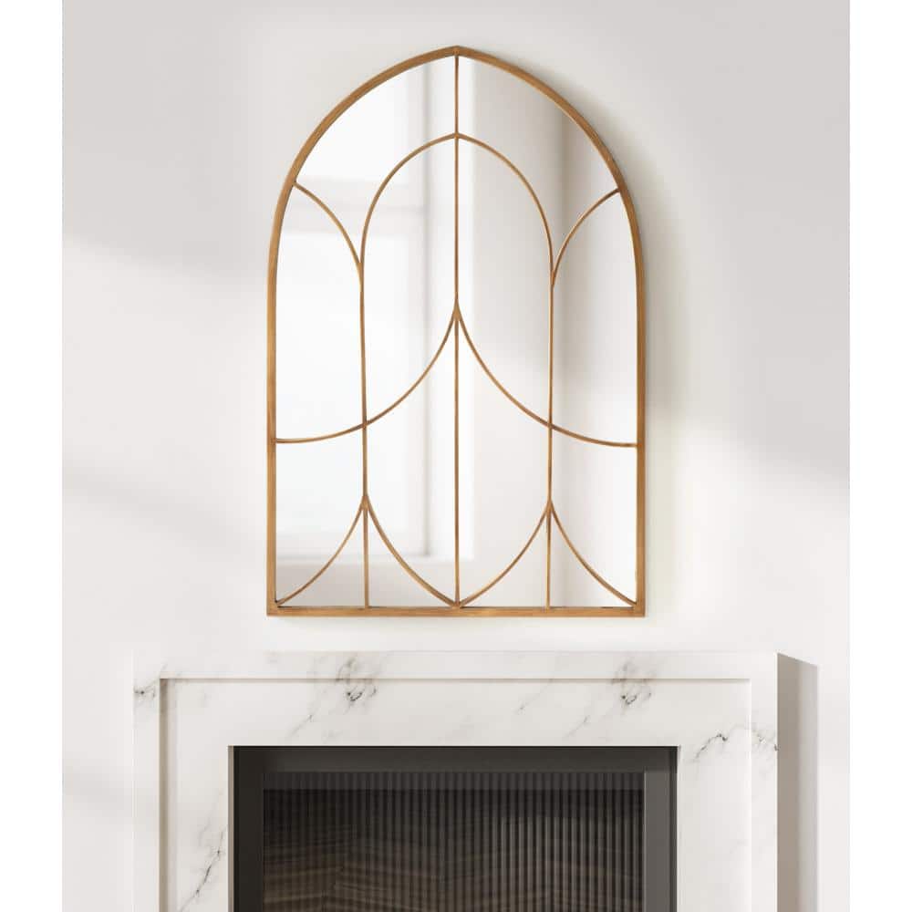 Larisa 24x36 Gold Arched Mirror with Iron Inlay