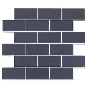 12 in. x 12 in. PVC Navy Blue White Grout Peel and Stick Backsplash Subway Tiles Kitchen (20-Sheets/20 sq. ft.)