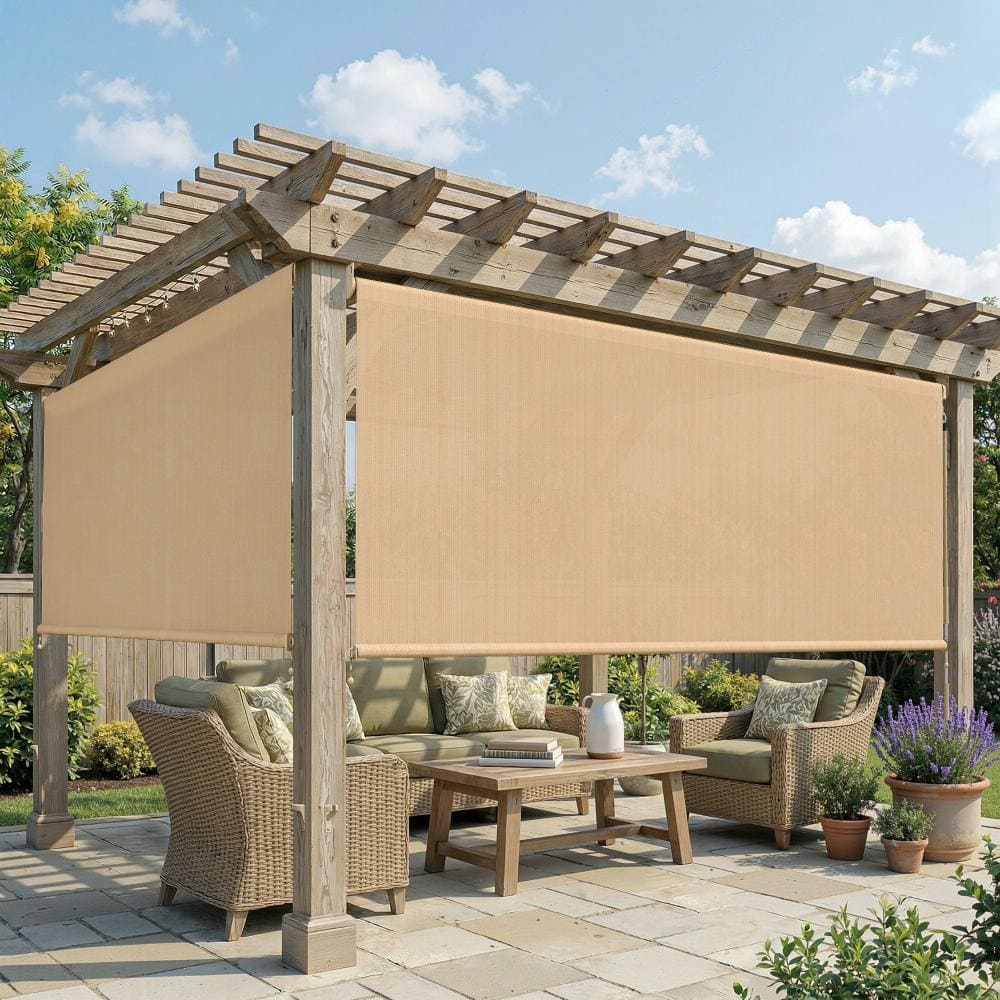 9 ft. x 8 ft. Wheat Outdoor Roller Shade with Hand Crank, 95% UV Block Privacy Sun Shade for Patio and Pergola price history on PriceWatchPro