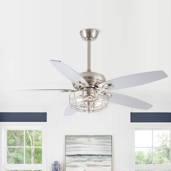 Parrot Uncle 52 in. Indoor Brushed Nickel Reversible Motor Ceiling Fan with Light Kit and Remote Control