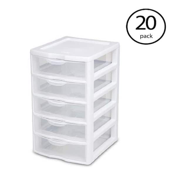 Sterilite 7.25 in. x 11 in. x 8.5 in. Clearview Small 5-Drawer Desktop Storage Unit, White (20-Pack)