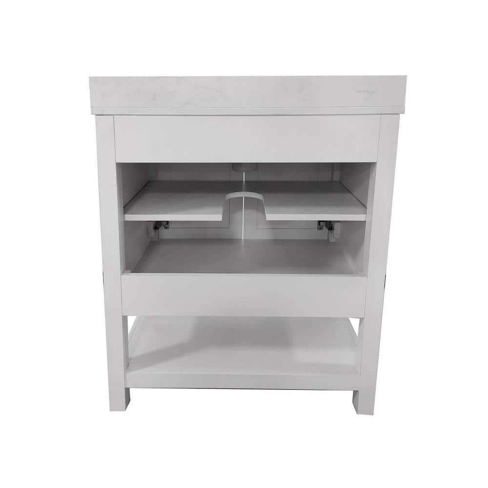 30" White Freestanding Bathroom Vanity with Carrara Marble Countertop