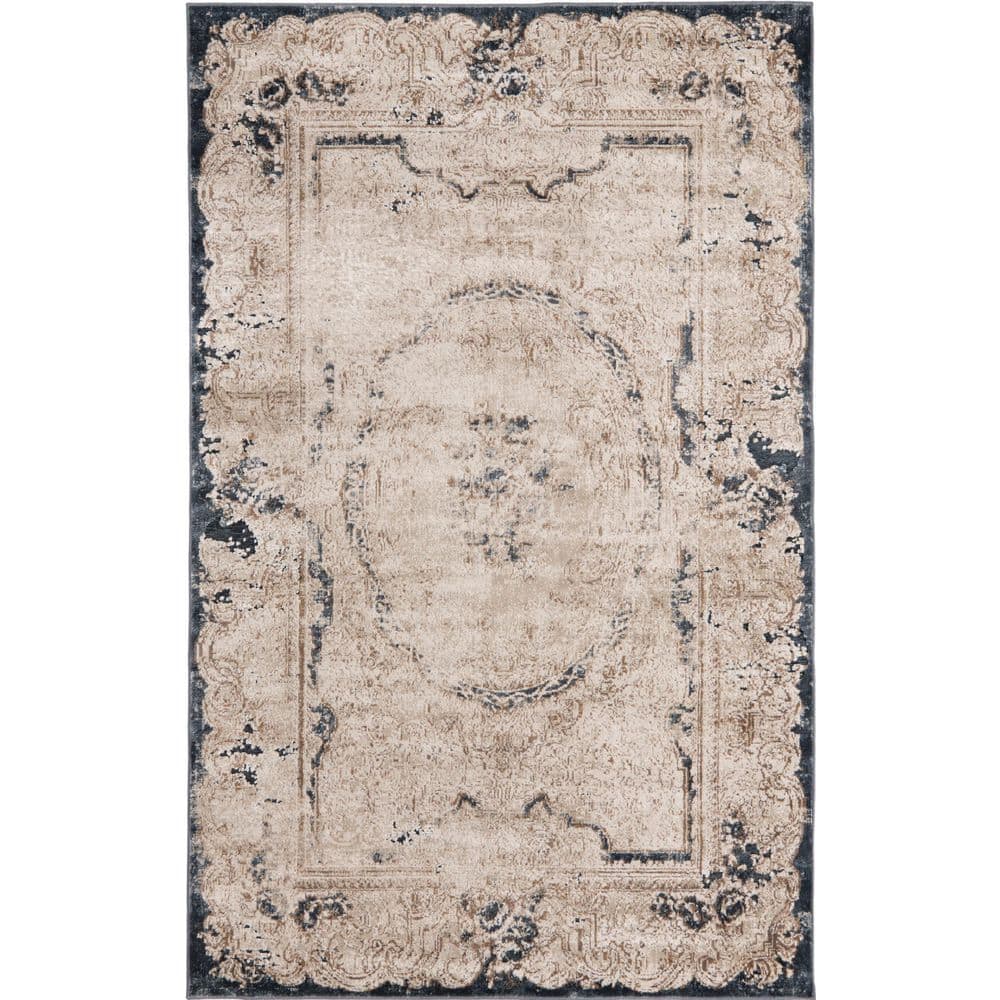 Light Blue 4' x 6' Stain-Resistant Synthetic Area Rug