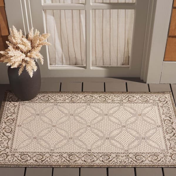 Courtyard Natural/Brown Doormat 2 ft. x 4 ft. Border Indoor/Outdoor Patio Area Rug