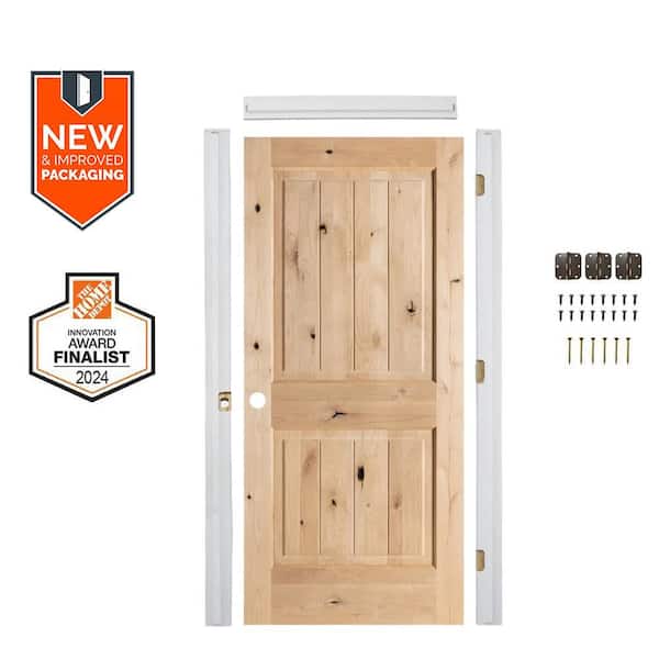 Krosswood Doors Assembly Required 28 in. x 80 in. Knotty Alder Right-Hand Sq.Top VG Unfinished Single Interior Door Kit w/Separate Jamb