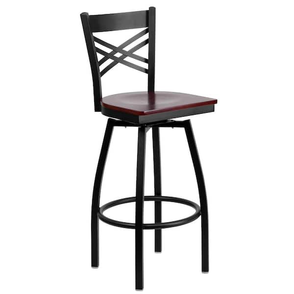 Flash Furniture 30.25 in. Black and Mahogany Swivel Bar Stool