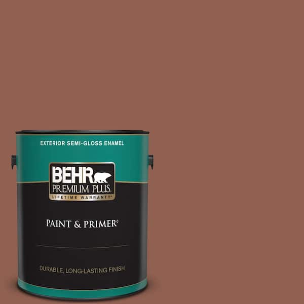 BEHR PREMIUM PLUS 1 gal. #210F-7 Brown Thrush Semi-Gloss Enamel Exterior Paint & Primer