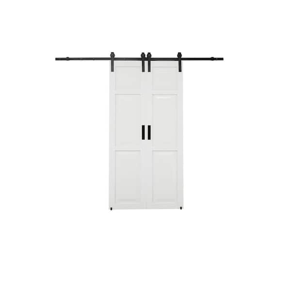 36 in. x 84 in. Center Opening Vinyl Barn Door Kit White with Track and Hardware
