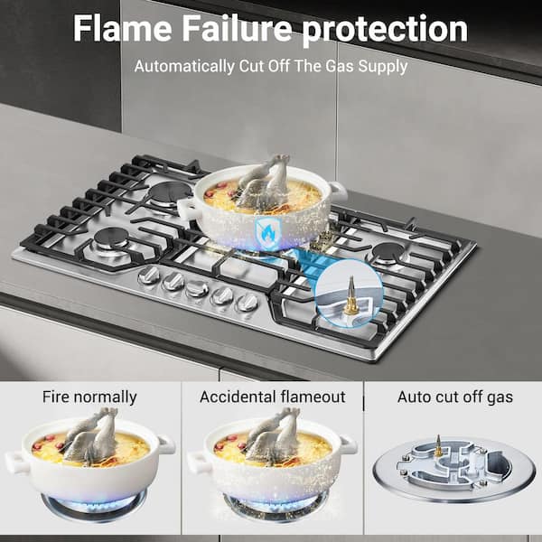 Sunmaki 30 in. 5-Burners Recessed Gas Cooktop in Stainless