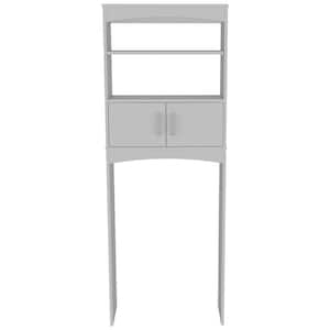 23.86 in. W x 64.96 in. H x 9.84 in. D White Over The Toilet Storage with Double Doors and Shelf