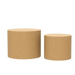 2-Piece 18.90 in. Oak Round Wood Side Table (2-Sizes)
