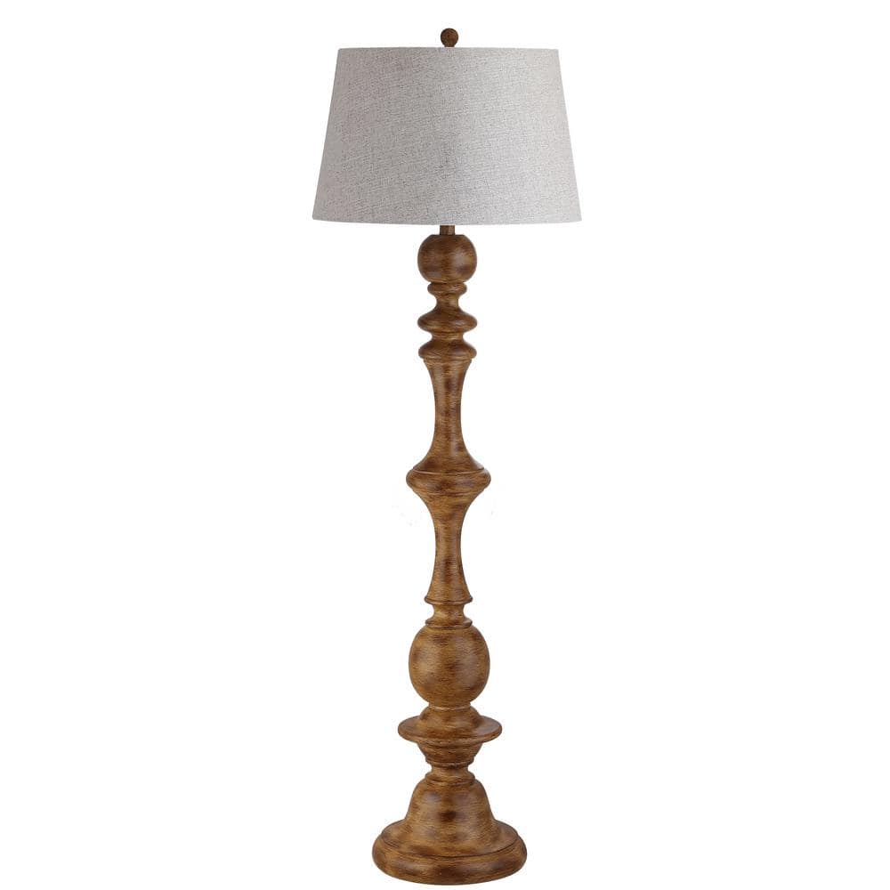 Taylor Rustic 67" Matte Brown Resin Floor Lamp with Gray Linen Shade