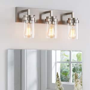 20.5 in. 3-Light Brushed Nickel Vanity Light with Clear Glass Shade