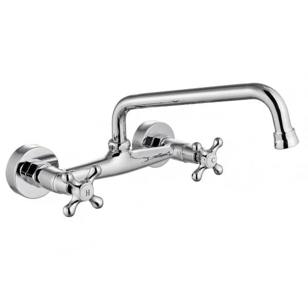 Double Handle Wall Mounted Bathroom Faucet in Chrome Silver