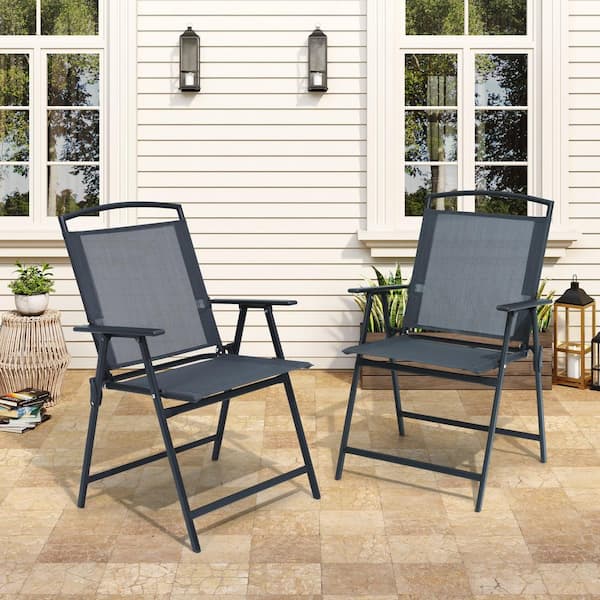 Crestlive Products Folding Metal Outdoor Dining Chair in Gray (Set of 2)