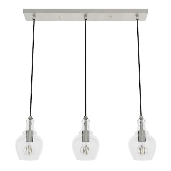 Hunter Maple Park 3 Light Brushed Nickel Linear Chandelier with Clear Glass Shades Kitchen Light