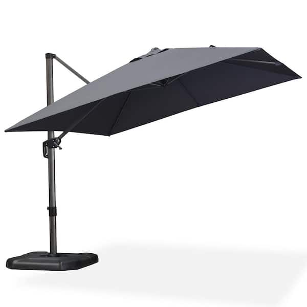 PURPLE LEAF 10 ft. Square Aluminum Outdoor Patio Cantilever Umbrella Offset 360-Degree Rotation Umbrella with Base in Ground, Gray