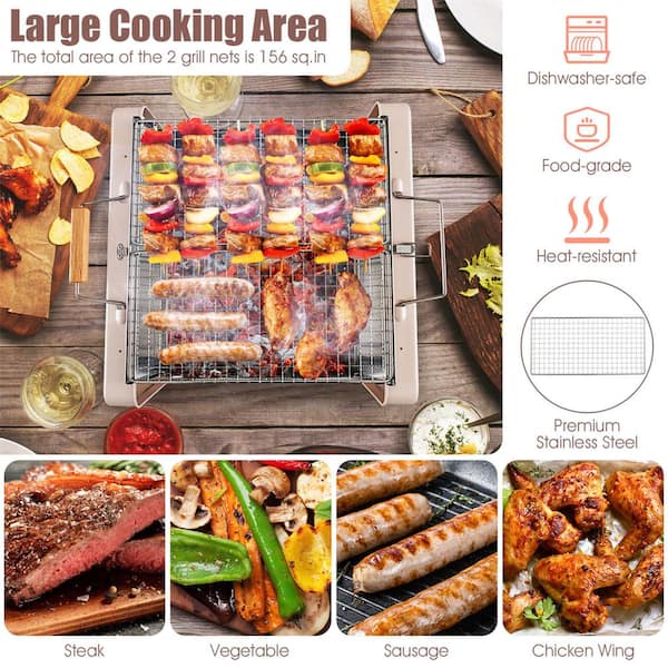 Costway Outdoor Portable Charcoal Grill in White with Stainless