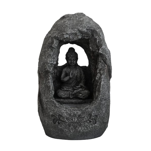 canadine 8.3 in. x 5.9 in. x 13.6 in. Decorative Gray Tabletop Water Fountain with Sitting Buddha and LED Light