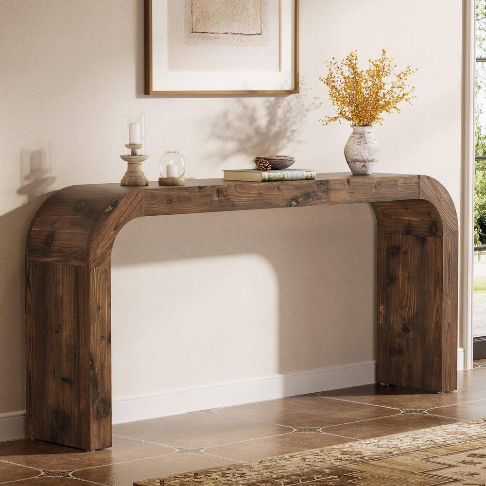 BYBLIGHT Turrella 70.9 in. Dark Brown Rectangle Sofa Table Solid