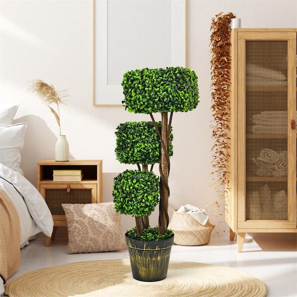 HONEY JOY Artificial Triple Square Shaped Topiary Tree with Built