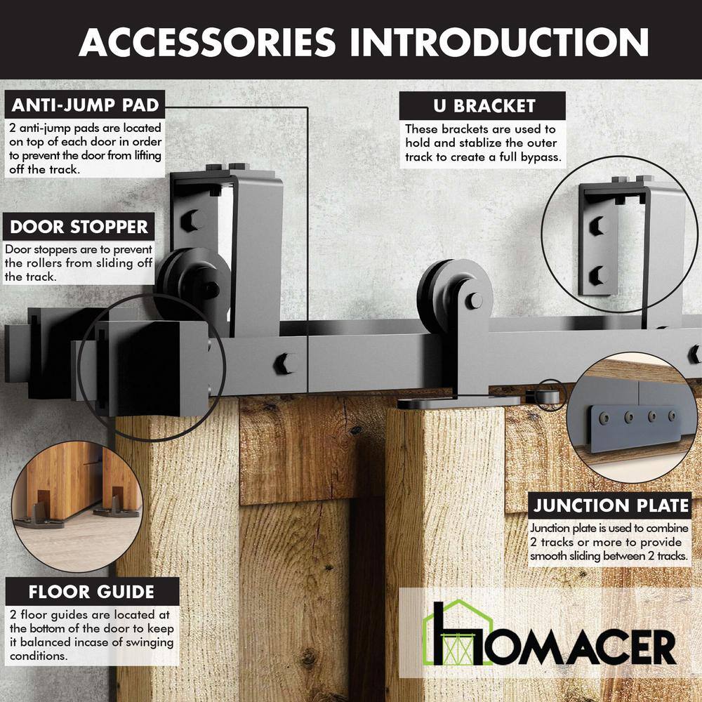 79-in Black Rustic Double Track Bypass Sliding Barn Door Hardware Kit