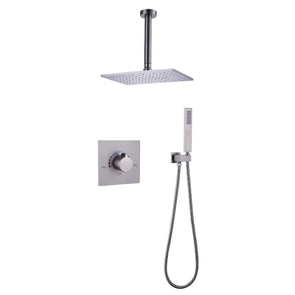 3-Spray Shower Head Ceiling Mounting Fixed and Handheld Shower Head Flow Rate 1.8 GPM in Brushed Nickel