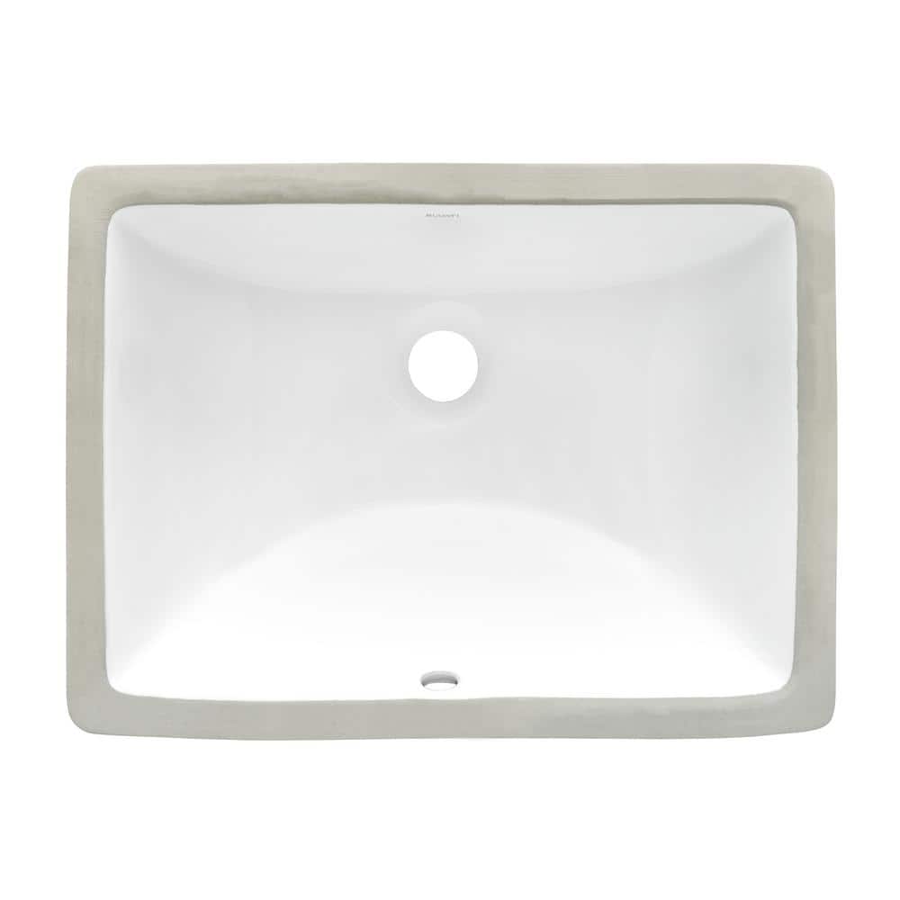 Ruvati White Rectangular Ceramic Undermount Bathroom Sink with Overflow