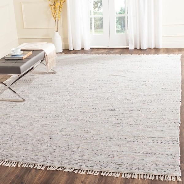 Rag Rug Ivory/Multi 8 ft. x 8 ft. Square Striped Area Rug