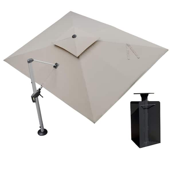PURPLE LEAF 9 ft. x 12 ft. High-Quality Aluminum Cantilever Polyester Outdoor Patio Umbrella with Base in Ground, Beige