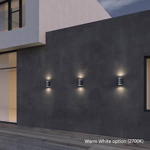 Infinity 1-Light Black Modern Outdoor Solar Up and Down LED Wall Sconce Lantern with Adjustable Color Temperature