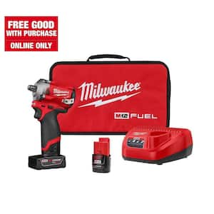 M12 FUEL 12V Lithium-Ion Brushless Cordless Stubby 1/2 in. Impact Wrench Kit with One 4.0 and One 2.0Ah Batteries