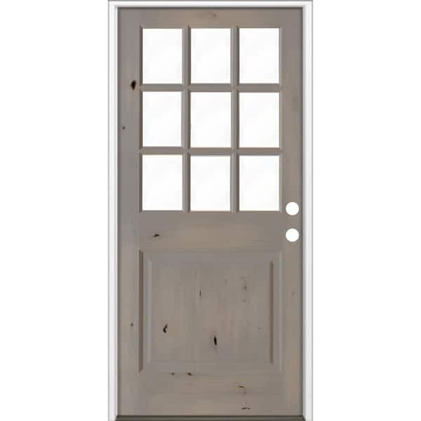 36 in. x 80 in. Knotty Alder 1 Panel Left-Hand/Inswing 1/2 Lite Clear Glass Grey Stain Wood Prehung Front Door
